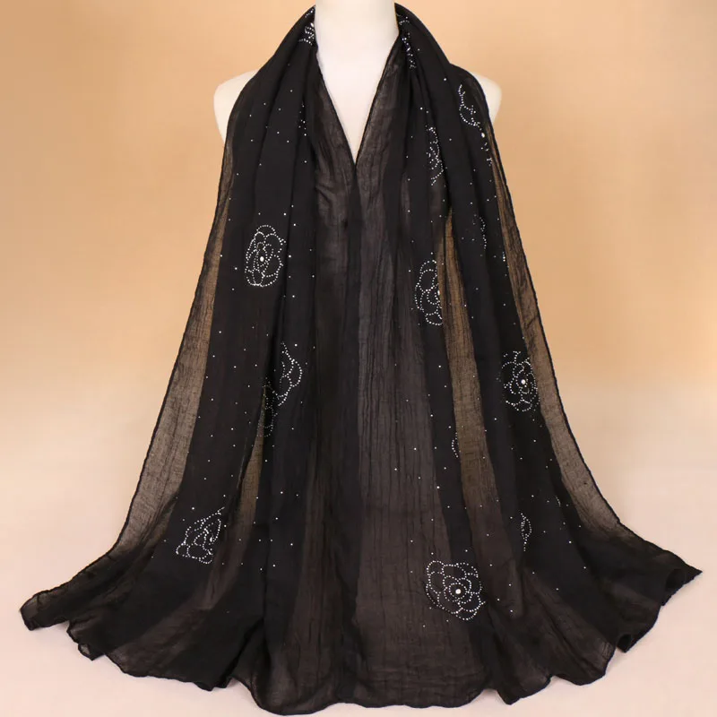 Женский хиджаб с золотыми бриллиантами хлопковый шарф простой цветочный узор