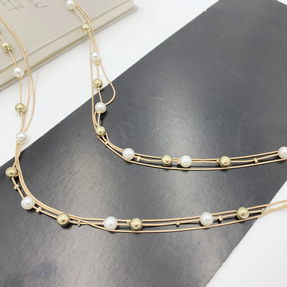 Модное женское трехслойное длинное ожерелье из металлического сплава |