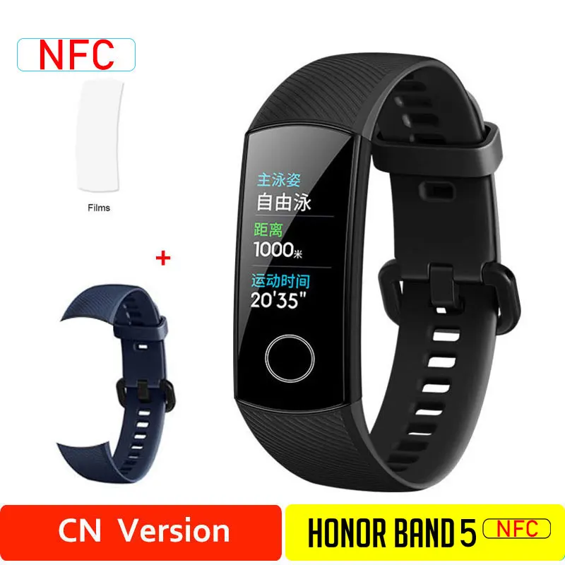 HONOR Band 5 NFC браслет умный кислород крови несколько циферблатов активности пульсометр фитнес трекер сна шагомер глобальная версия - Цвет: Black5NFCmoDB