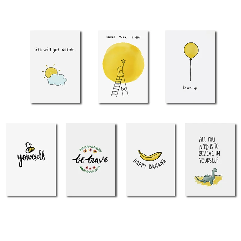 

Home Decor European Cartoon Canvas Painting Yellow Balloon Banana Good Sentence Small Dinosaur Decoration Painting Living Room