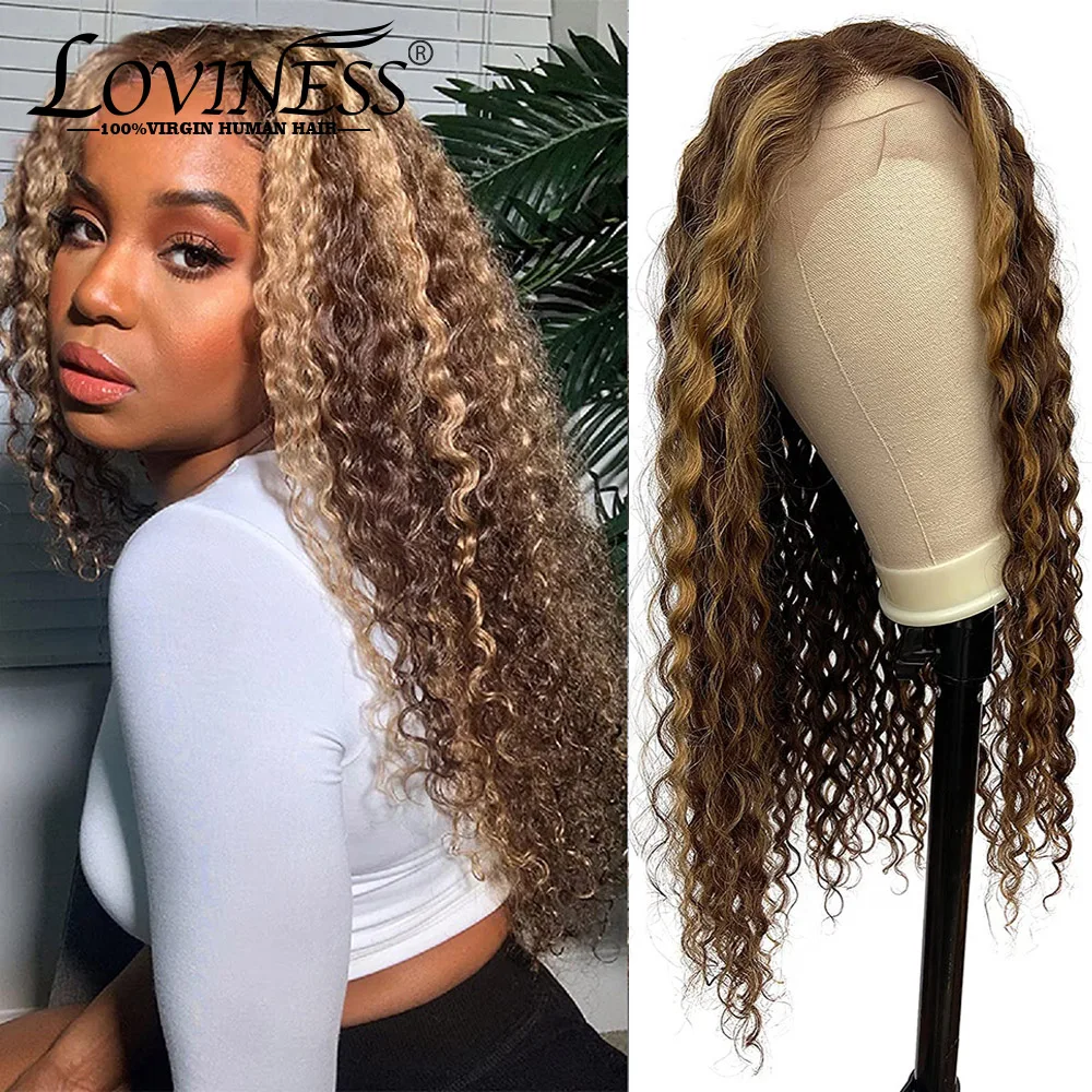 

Highlight Curly Lace Front Human Hair Wigs Glueless Water Wave 13x1x4 T Part Lace Wig 150% Density Brazilian Virgin Remy Hair