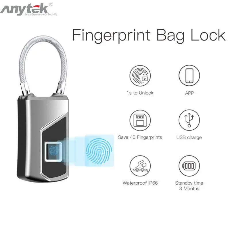 

Anytek L1+ USB Bluetooth Waterproof Smart Padlock Keyless Fingerprint Lock Anti-Theft IP66 Luggage Case Safe Padlock