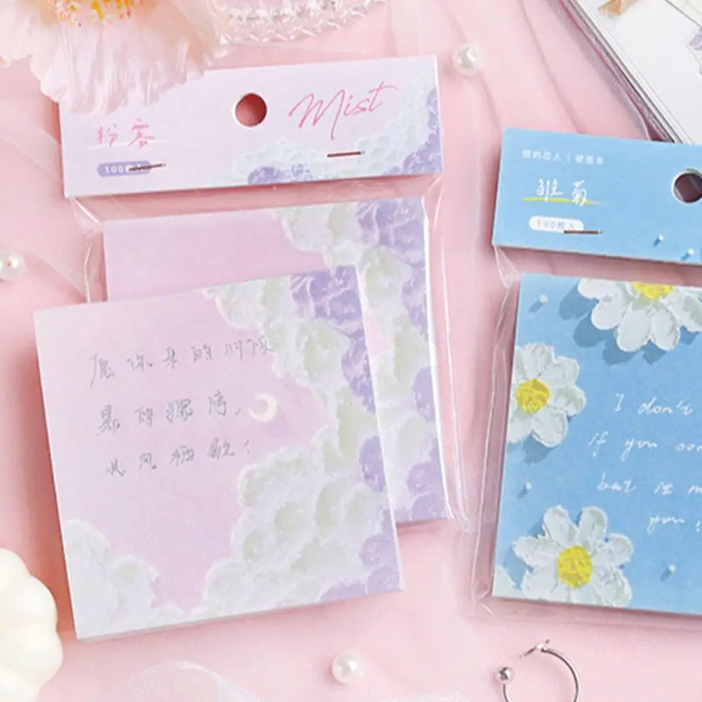 

100Pcs/Pad Dream Art Notes Cartoon Style Noon Encounter Time Series Loose Leaf Memo Pads DIY Hand Account Decor Material