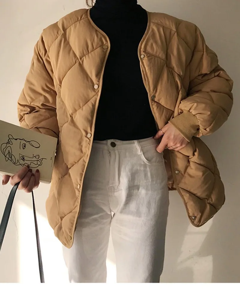 Fashion 2020 Autumn OL Temperament Korean Women's Long-sleeved Collarless Loose Cotton Coat