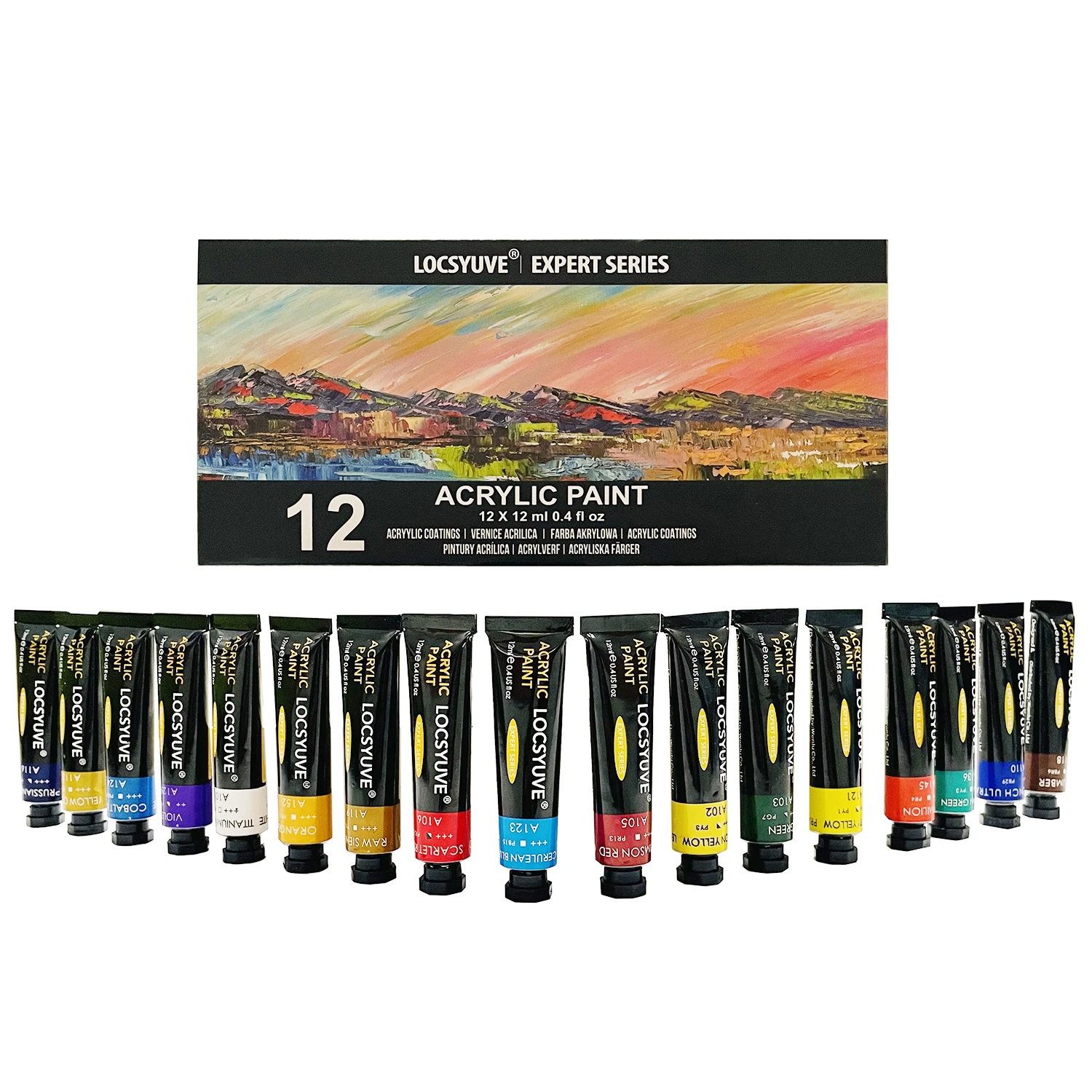 

Locsyuve Acrylic Paint Set of 12 Colors Tubes (12 ml/0.4 oz) Non toxic & Rich Pigments Acrylic Paint Kits for Beginners & Artist