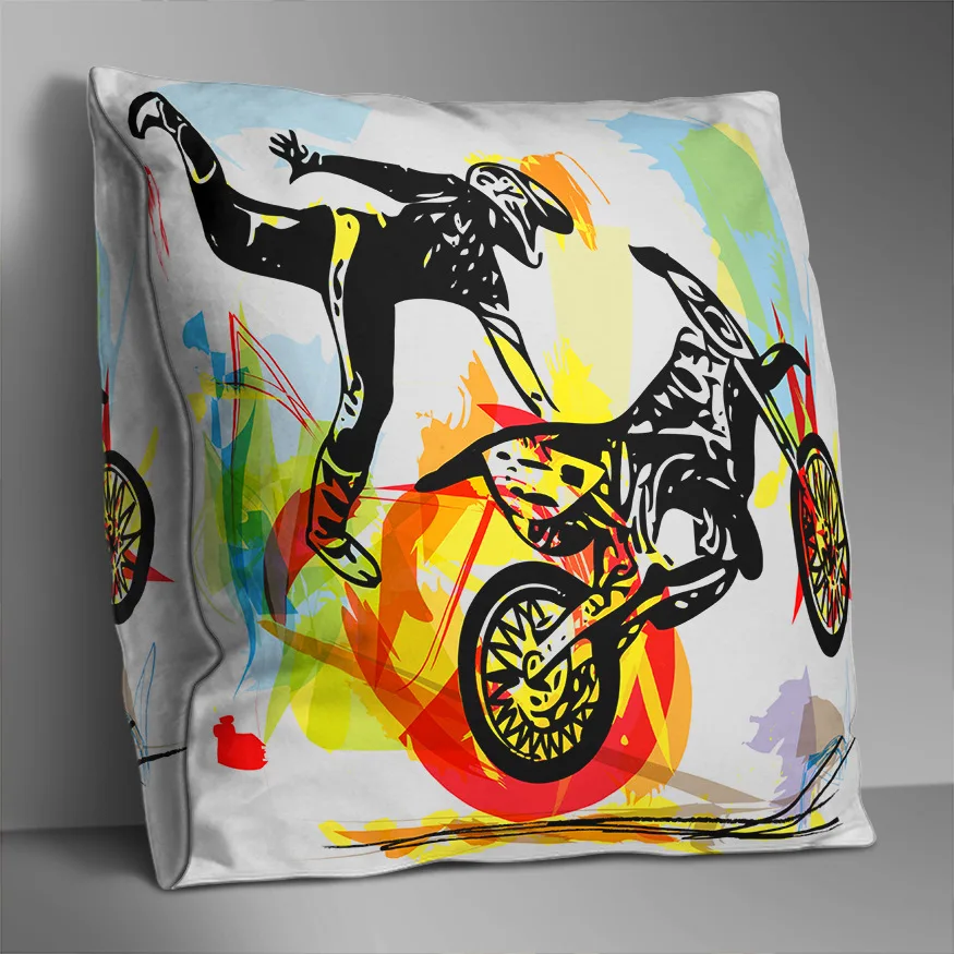 

Double-sided Printing Polyester Decorative Pillows Cases Motorcycle White Wholesale Chair Cushions Cover Living Room Decoration