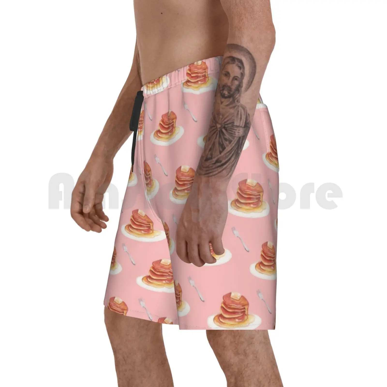 

Пляжные шорты с изображением блинчиков, пищевой узор, акварельные Симпатичные Популярные пищевые бесшовные розовые