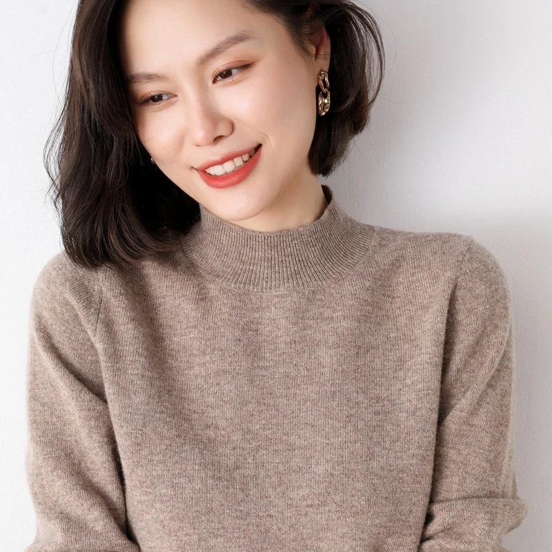 

Женский кашемировый свитер с высоким воротником, однотонный Свободный пуловер из 100%-ной шерсти, Осень-зима