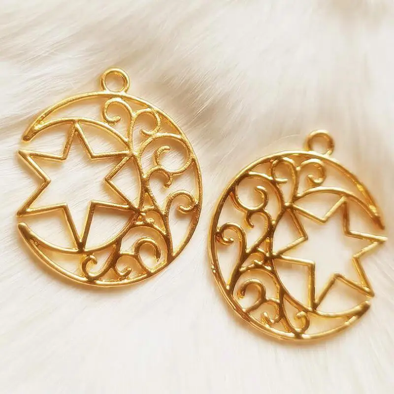 

Подвески для ювелирных изделий, в металлической оправе, с золотыми звездами, луной, ручной работы, из УФ-смолы, 5 шт.