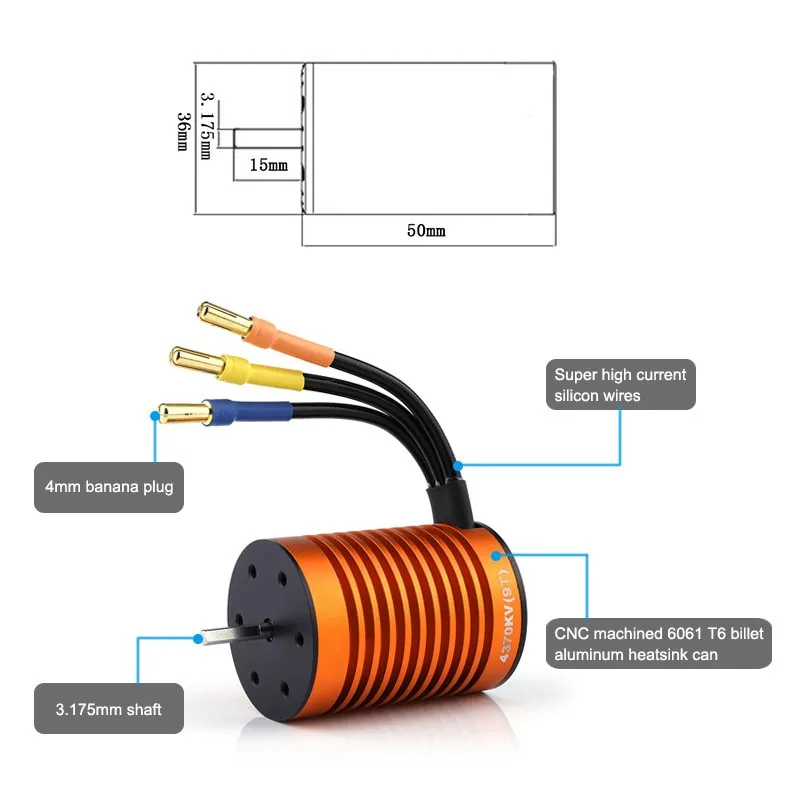 9T 4370KV бесщеточный двигатель + 60A ESC Программа Card Combo для 1/10 RC автомобиль грузовик