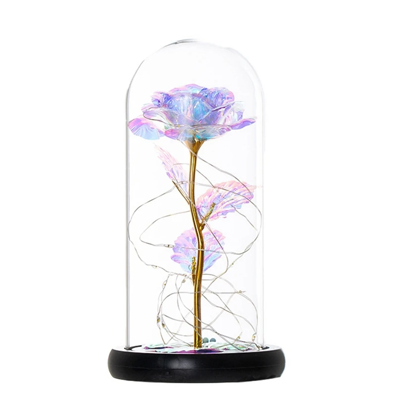 

Rose Kit,Colorful Gold Foil Rose and LED Light in Glass Dome,for Home Decor Birthday,Wedding,Valentine'S Day