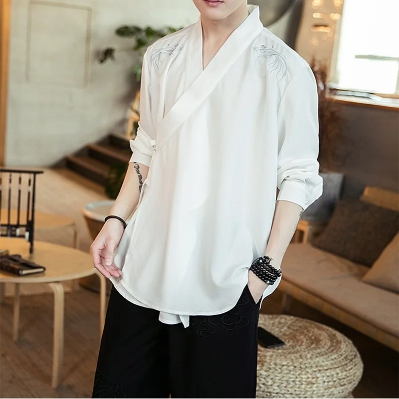 

Oriental Style Men'S Tops Chinese Shirt Hanfu Men Blouse Cheongsam Linen Vintage Traditional Chinese Clothing For Men