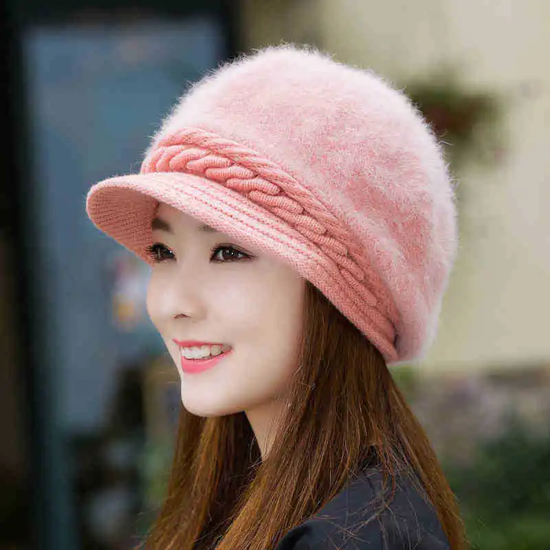 

Winter hats for women 2020 high-quality rabbit fur plus wool knitted hat Ladies Thickened warm beret caps hats Sexy Girls tide