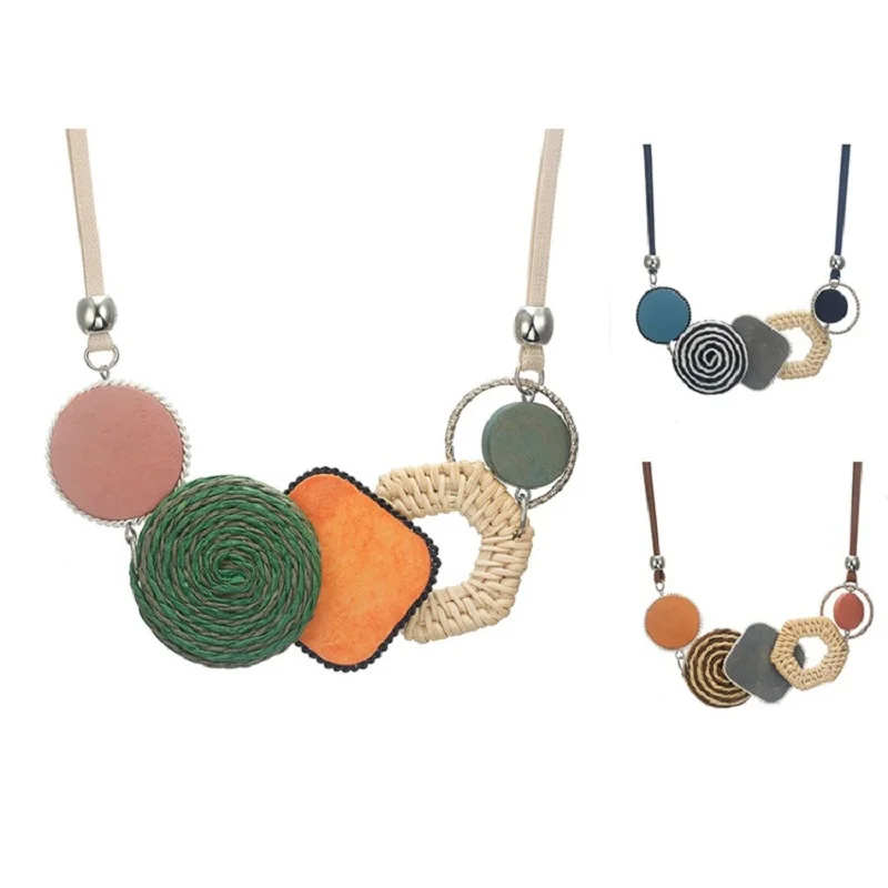 Ожерелье из ротанга оранжевого цвета ручной работы для женщин винтажное