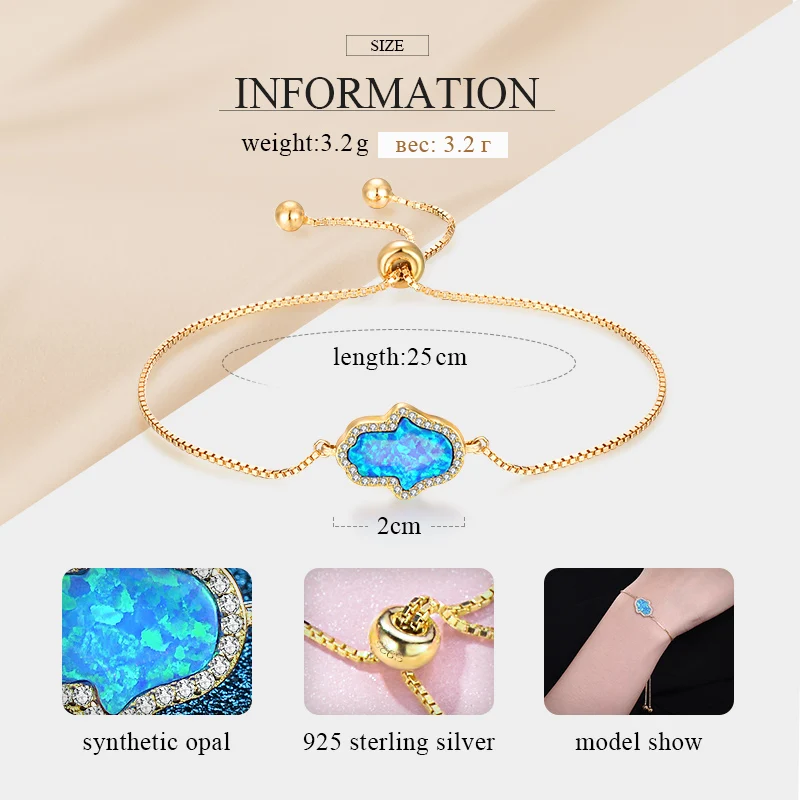 Женские браслеты Kaletine из стерлингового серебра 925 пробы с надписью &quotLucky Opal Hamsa Hand