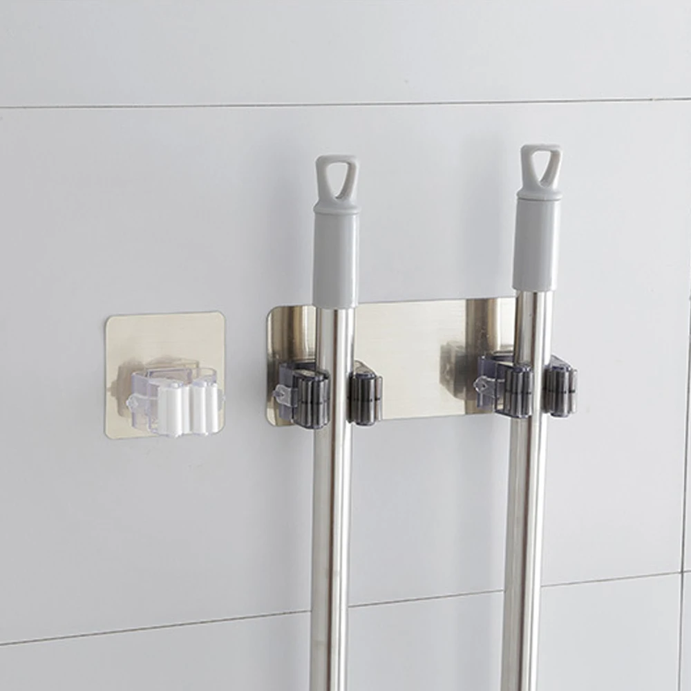 

Bathroom Organizer Traceless Wall Mounted Broom Holder Nail-Free Storage Brush Self Adhesive Home Door Clamp Mop Hook