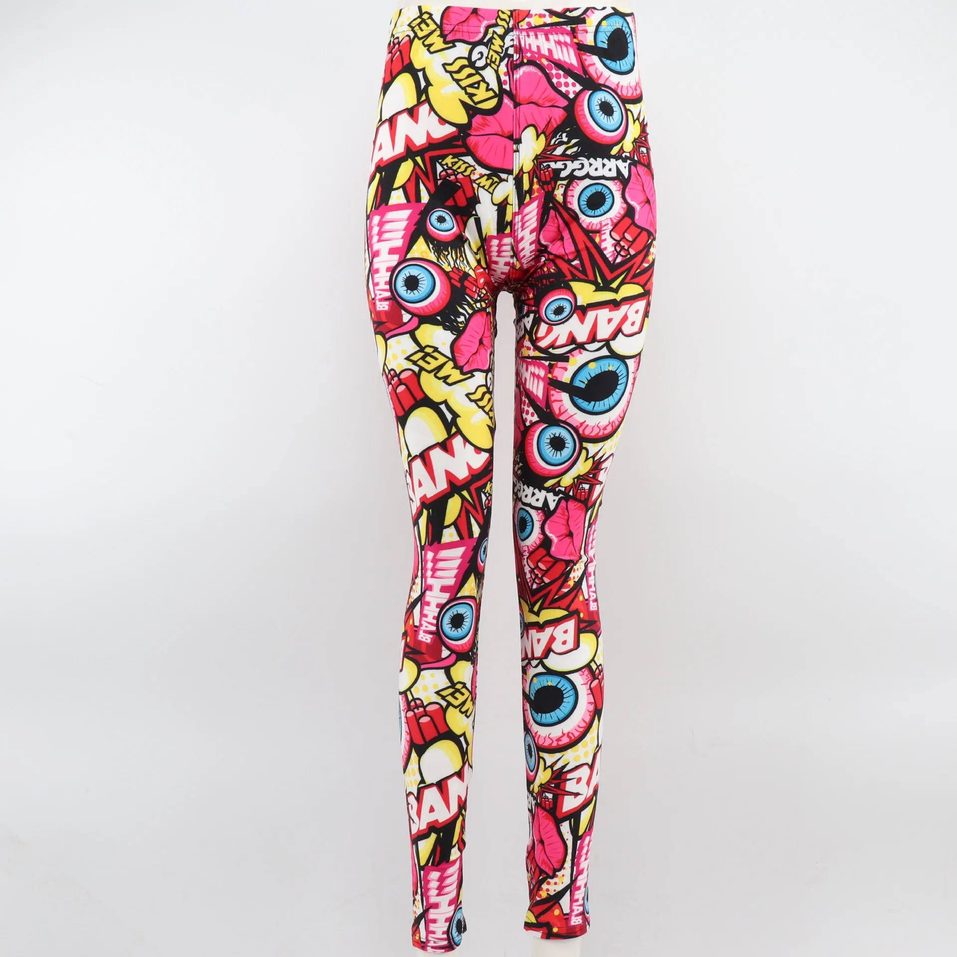 

Nine points leggings crazy eyeball elastic flat waist
