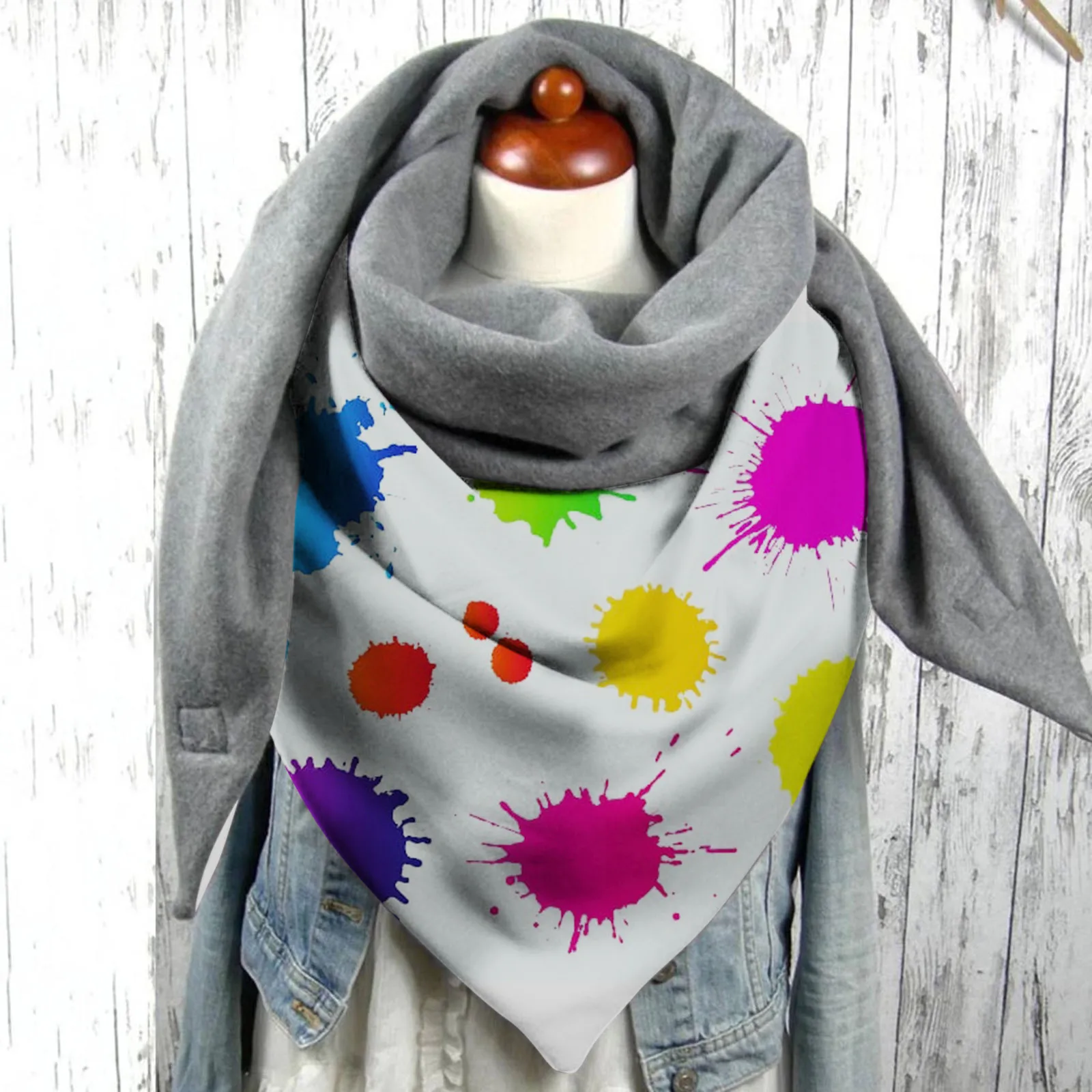 

2021 Winter Fashion Women's Cute Printing Scarf Hijabs Female Button Soft Wrap Casual Retro Scarves Thick Warm Shawl Scarf
