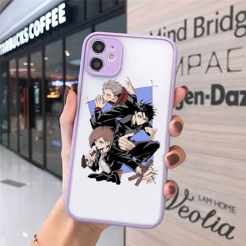 

Anime Jujutsu Kaisen Phone Case Matte transparent For Purple iPhone 12 Mini 11 Pro XR XS Max 7 8 Plus X Back Cover