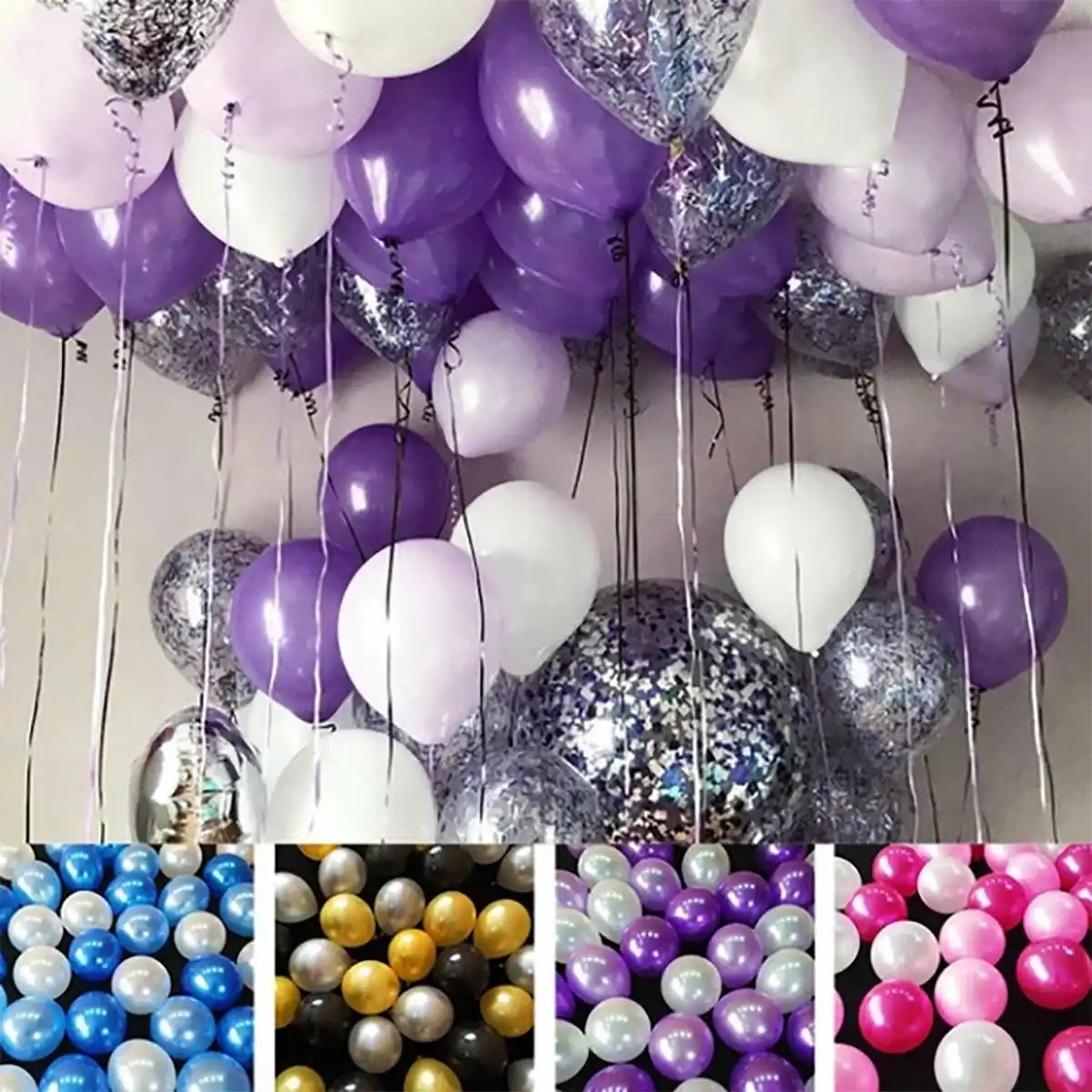

Блестящие металлические жемчужные латексные воздушные шары 10 дюймов, 100 шт., толстые Хромированные Металлические цветные шарики, украшение ...