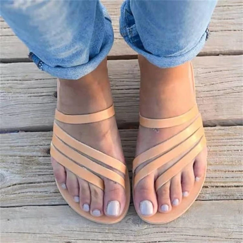 Casual ao ar Chinelos de Praia Plana de Fundo Verão Nova Moda Feminina Livre Feminino Estilo Roma Confortável Toe Sandálias Tamanho Grande 35-43