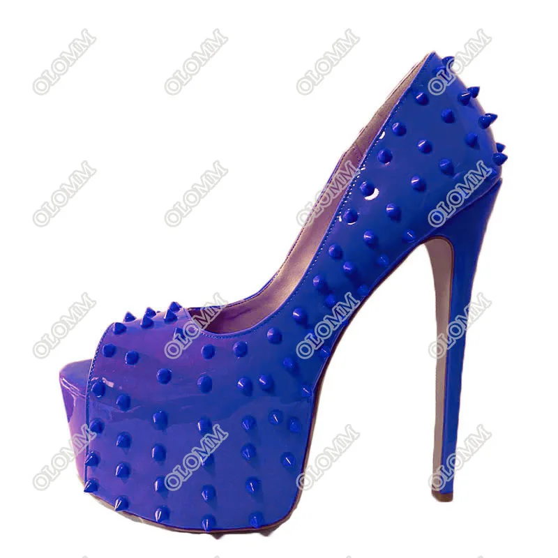 Olomm/женские блестящие туфли лодочки на платформе пикантные шпильках с шипами и
