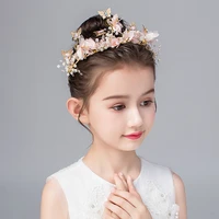 kids faux pearl flower butterfly crown tiara headband princess party headwear cute crown headdress children princess little girl