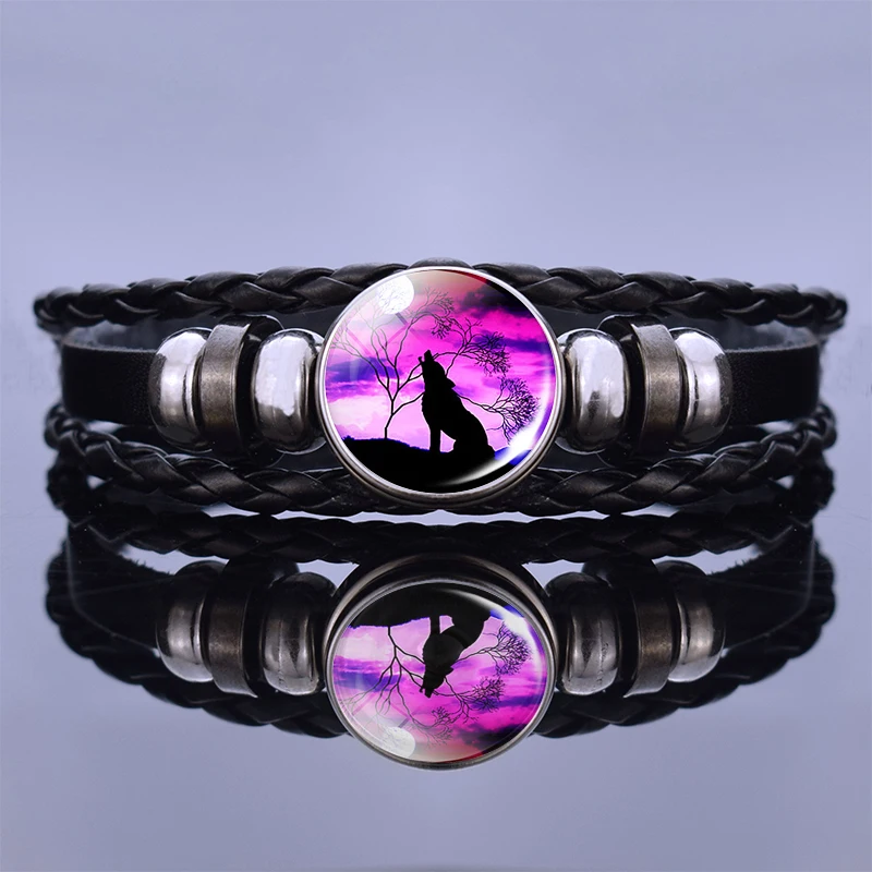 Модный мужской женский браслет в стиле панк Плетеный черный кожаный плетеный с