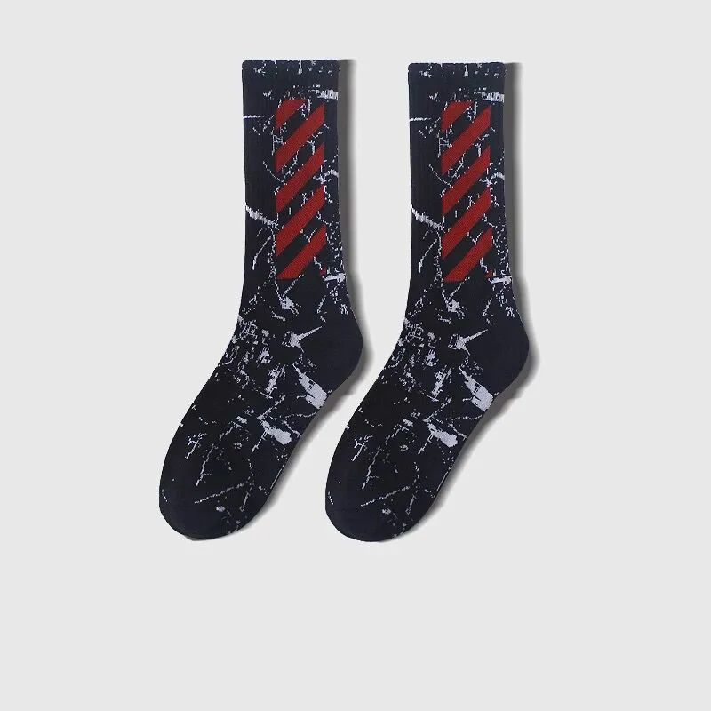 Black Red 1 пара, Осенние полосатые спортивные хлопковые мужские носки, трендовые хип-хоп носки унисекс для скейтборда, носки до щиколотки, уличная одежда, мужские носки Harajuku - Цвет: Black Red