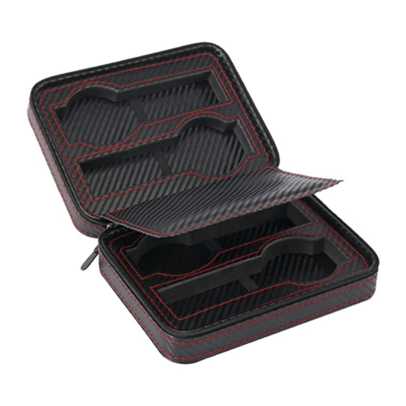 

2Pcs Carbon Fibre Watch Box Bag Display Zipper Case Display Storage Portable Travel Holder Case Portable Leather Organizer - 4 S