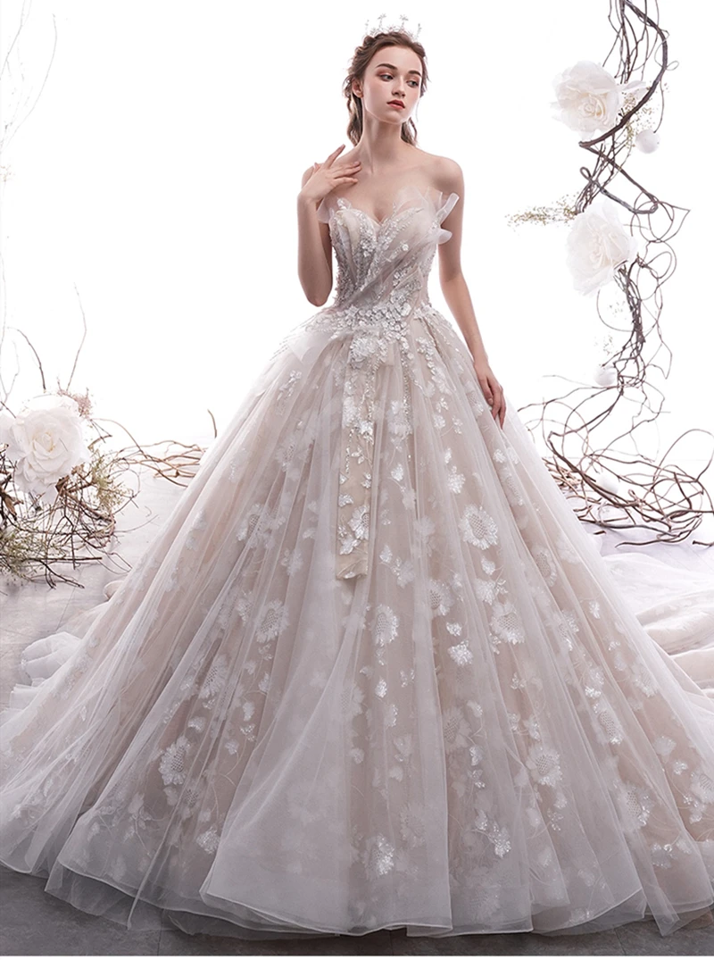 SoAyle Vestido de Noiva Хепберн Роскошные бисером свадебное платье без бретелек Свадебное