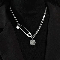 origin summer punk asymmetry pin smile stainless steel necklaces for women silver color chain sweater pendant choker necklace