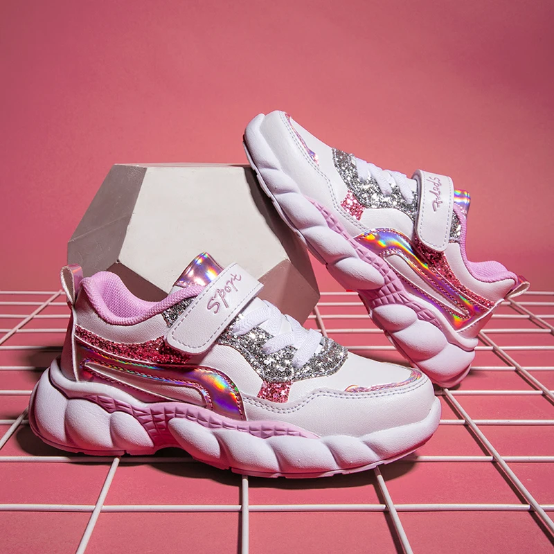 

Children's Spring Autumn Casual Shoes Girls Leather Sports Casual Shoes Fashion Sequin Color Matching Waterproof Running Shoes