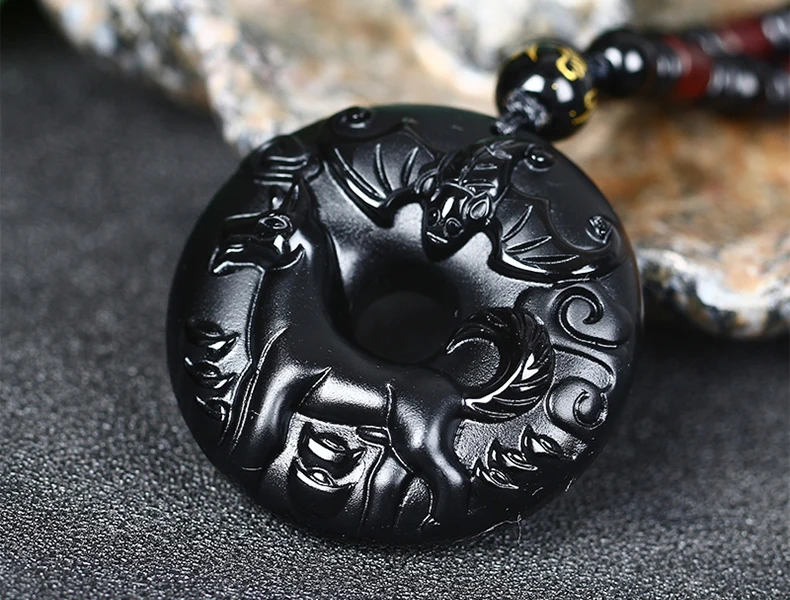 Ожерелье с бусинами из натурального черного обсидиана ручная работа кнопка