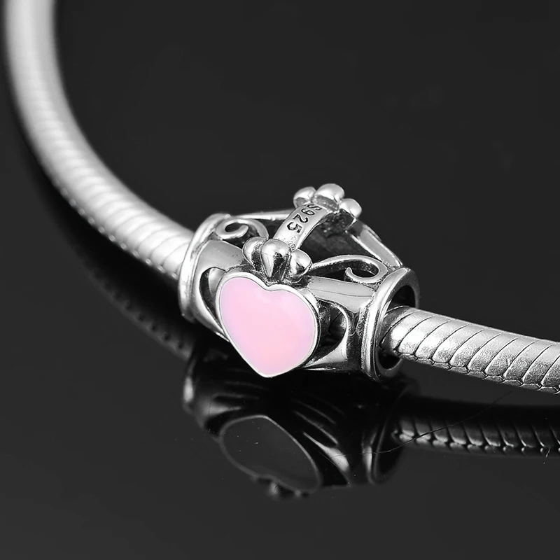 Бусины-шармы из серебра 925 пробы в виде РОЗОВОГО СЕРДЦА | Украшения и аксессуары