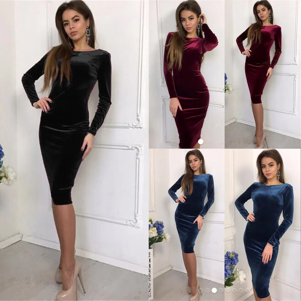 Женское сексуальное облегающее платье с длинным рукавом осенне зимнее вечернее