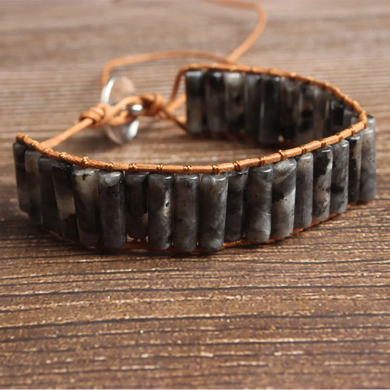 Браслет плетеный из натурального Императорского камня прямоугольная колонна 4