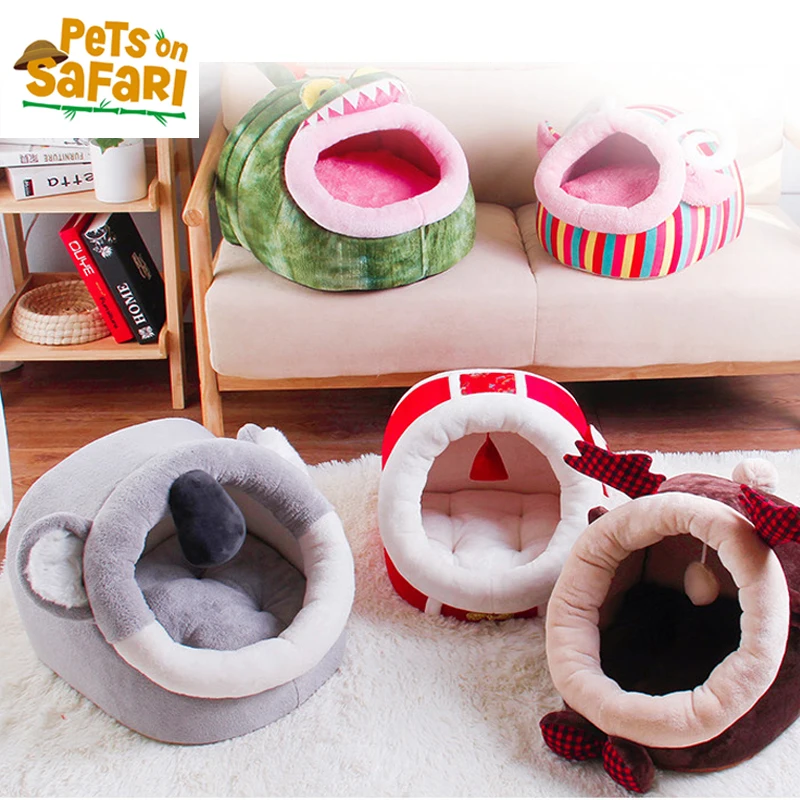 

Comfortable Soft Removable Cat Bed Mat Animals Shaped Semi-closed Windproof Rabbit Dog House