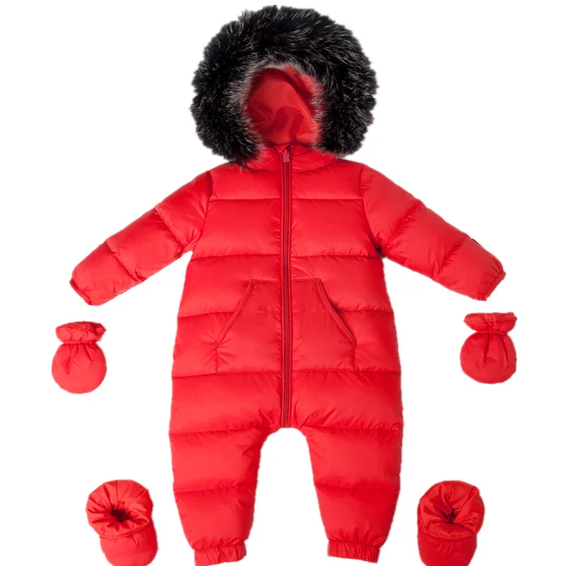 White Down Baby Boy Jumpsuit Waterproof Winter Baby Girl Clothes Thick Warm Hooded Baby Romper Outwear Toddler Onesie