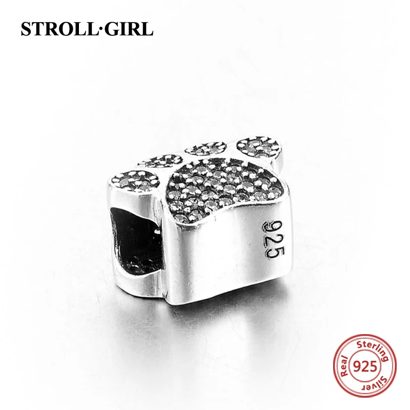 Fit Pandora Браслеты Серебро 925 первоначально собака следы с четкими камень cz DIY