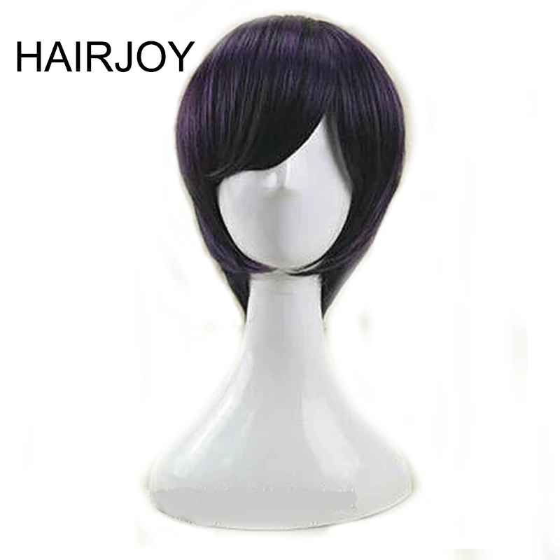 purple black HAIRJOY синтетические волосы Короткий прямой парик для косплея Фиолетовый Синий блонд зеленый коричневый 6 цветов - Цвет: purple black