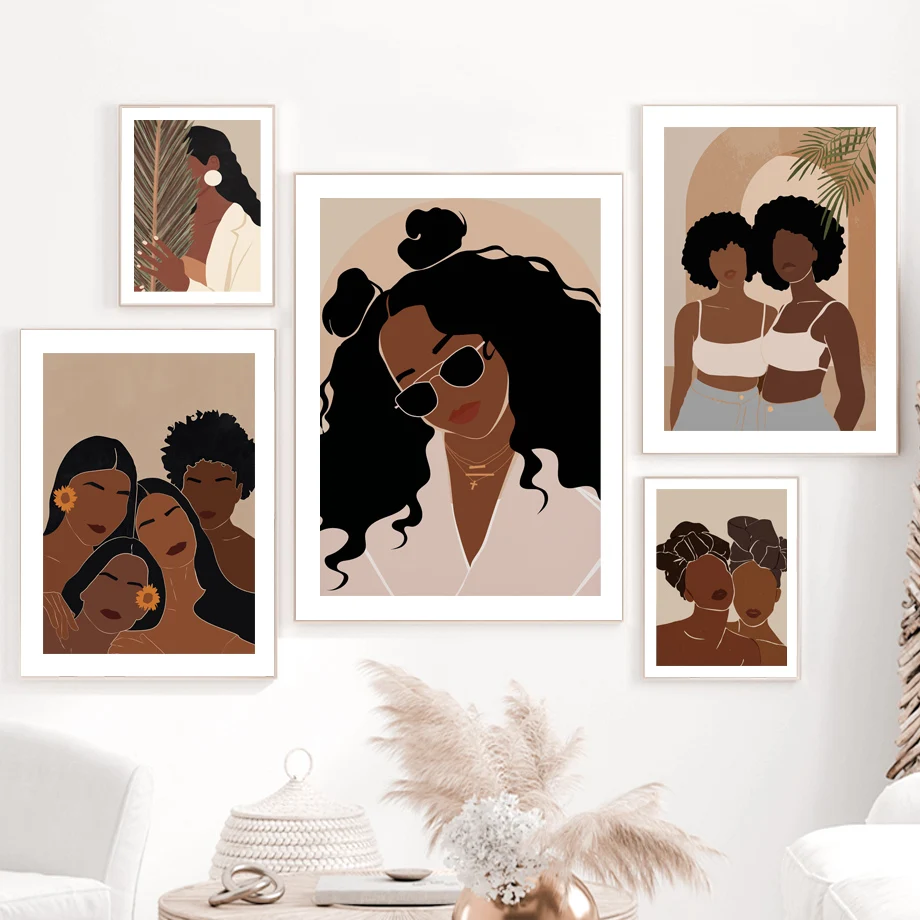 Абстрактная черная Мода девушка кофе Космос Африканское искусство холст картина