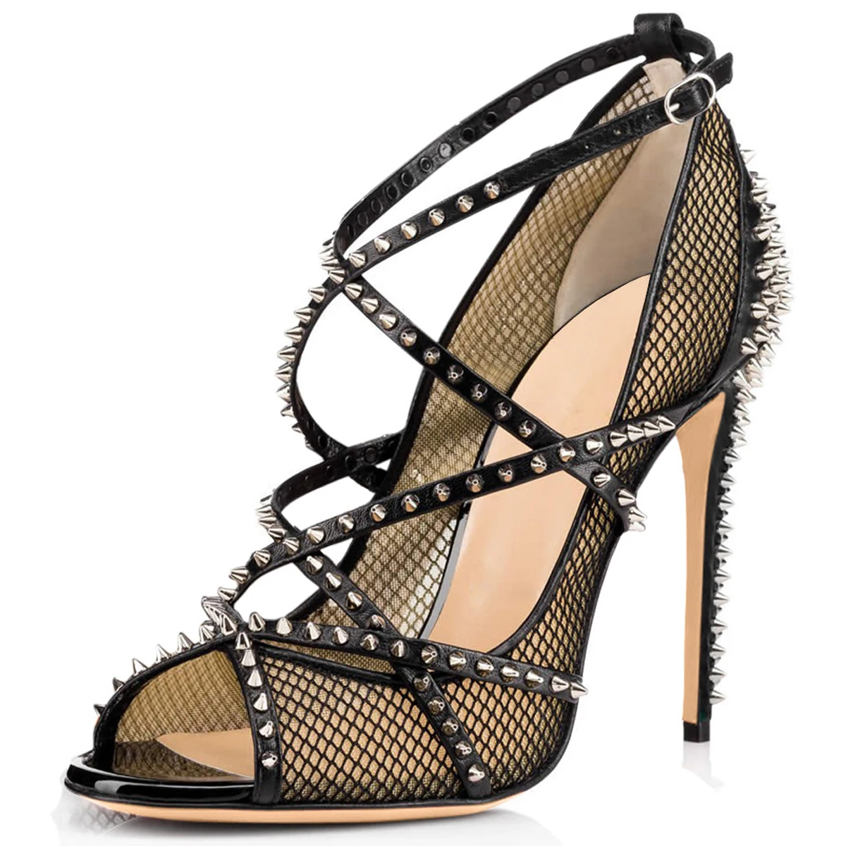 Женские туфли-лодочки на шпильке с заклепками и открытым носком | Обувь