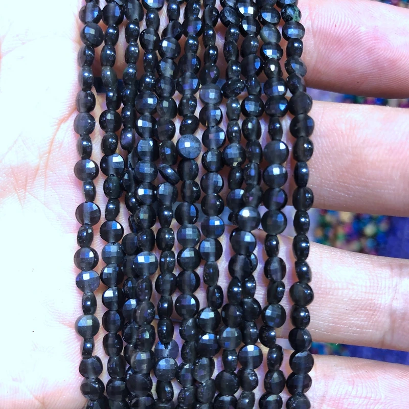 

Wholesale 2strings Natural Black Obsidian Beads 2x4mm Faceted Bean Coin Gem Stone Loose Beads For jewelry DIY 15.5"/string