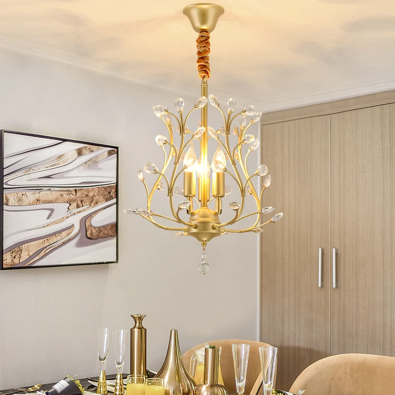 Candelabro pequeño de Cristal Merican, iluminación para dormitorio, estudio, habitación, accesorios de luz de Cristal, Lustre dorado y negro