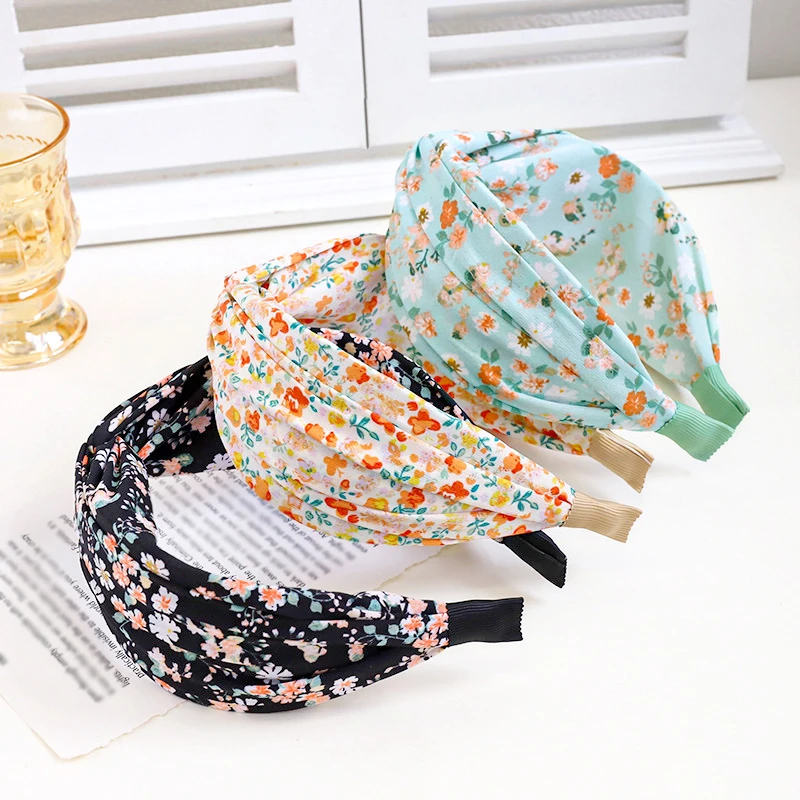 

Lady Flower Hair Hoop Knot Printing Headband Elastic Hair Accessories For Women Floral Print Cross Knot Make Up Hairband