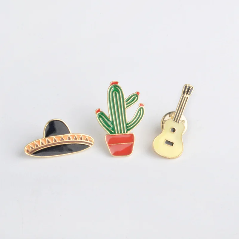 Potted Cactus Guitar Planet Cap Cowboy Brooch Enamel Pins Metal Broches for Women Badge Pines Metalicos Brosche Accessories | Украшения и