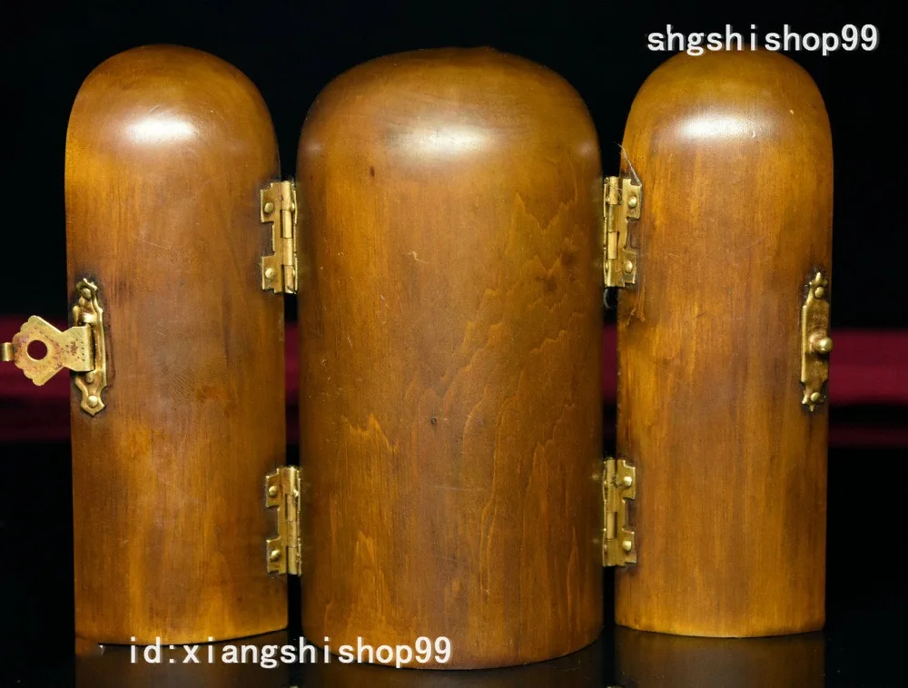 

Christmas Old Chinese Boxwood Wood Carved Shakyamuni GuanYin Kwan-yin Buddha Statue Box Halloween