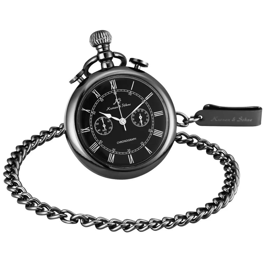 

KS Retro Golden Carving Case Stopwatch Function Roman Numerals Clip Fob Chain Men Quartz Movement Pocket Watches Jewelry /KSP091