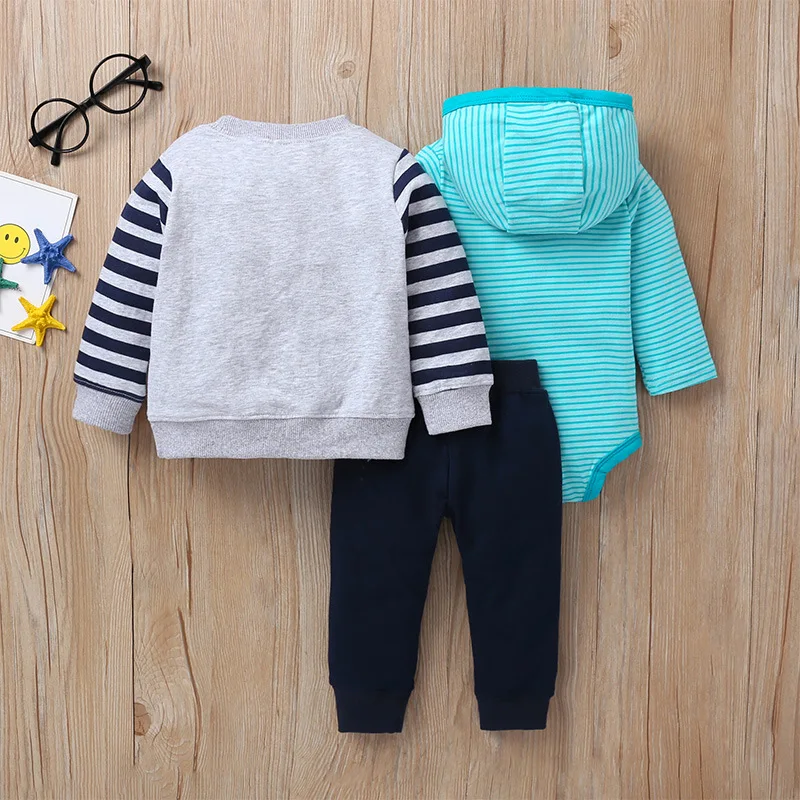 3PCS Infant Baby boy clothes sets Cartoon animals bear Winter warm Tops Coat Sweater+Bodysuit+Pants Neborn Fashion Outfits | Детская